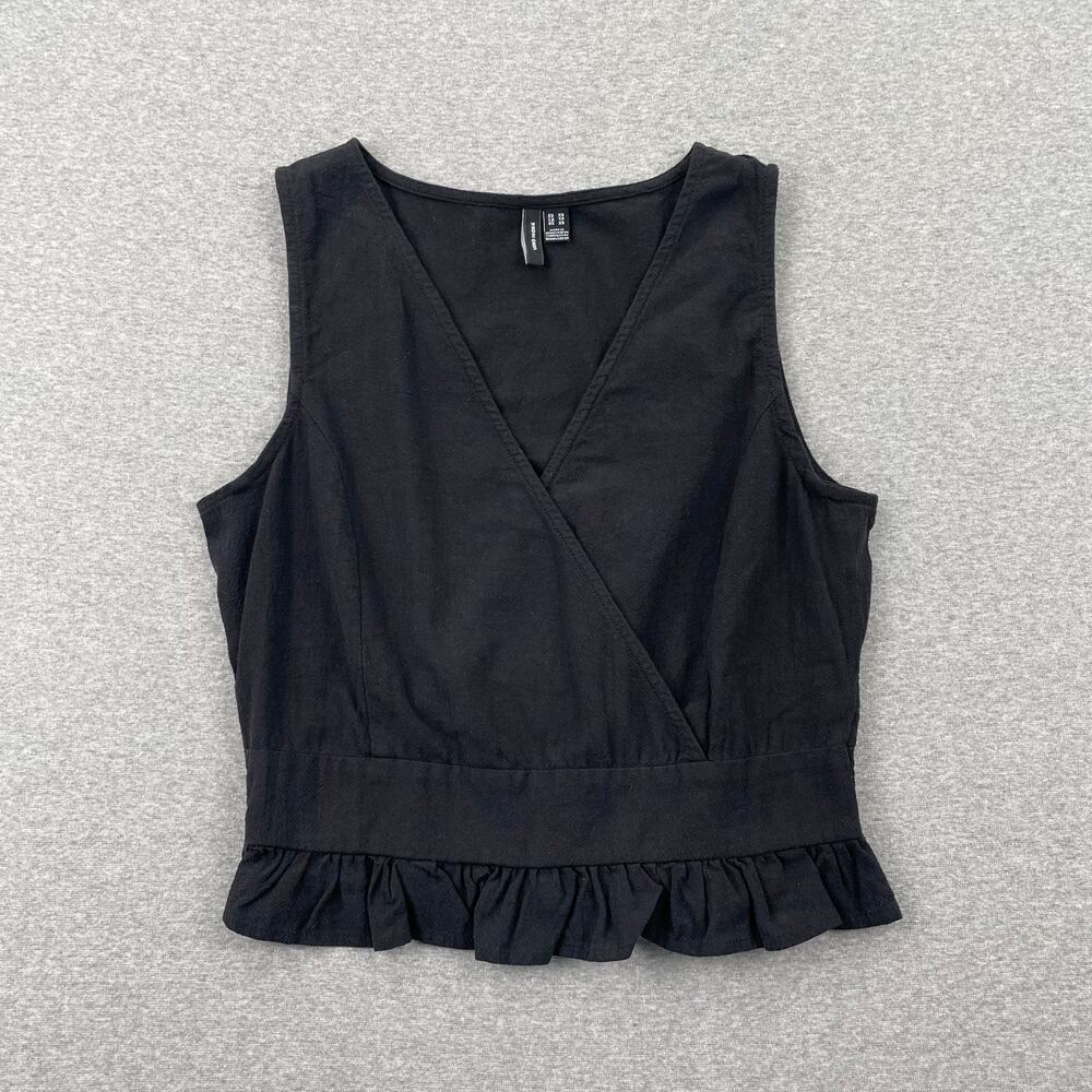 Vero Moda Ruffled Hem Tank Top Womens XS Black Scrunch Waist Cross Layered